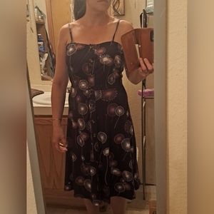 Nwot Berry dress button front adjustable strap high waist black print size M 6/8